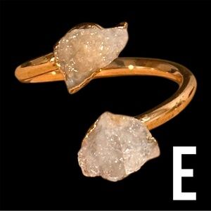 NEW Stunning 18K Gold Plated White Amethyst Double Geode Adjustable Ring “E”
